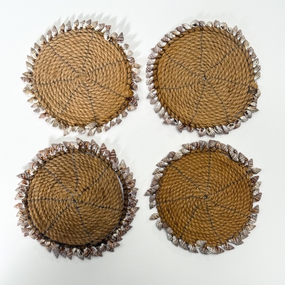 π Set of 4 Handmade Jute Cerith Seashell Coasters Coastal Boho Style 5" πΎππ§Ί - Picture 2 of 6